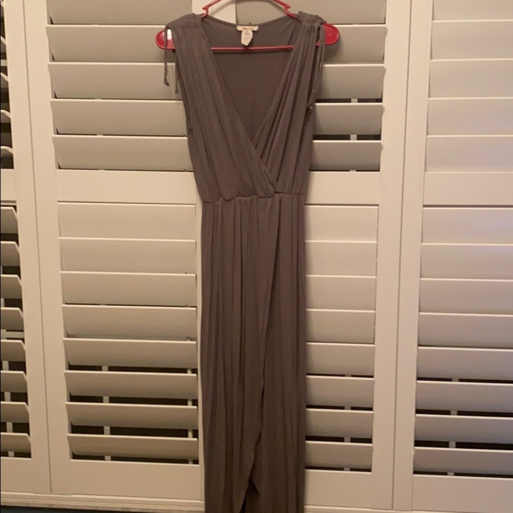 Green dress with slit in front, ties at shoulders